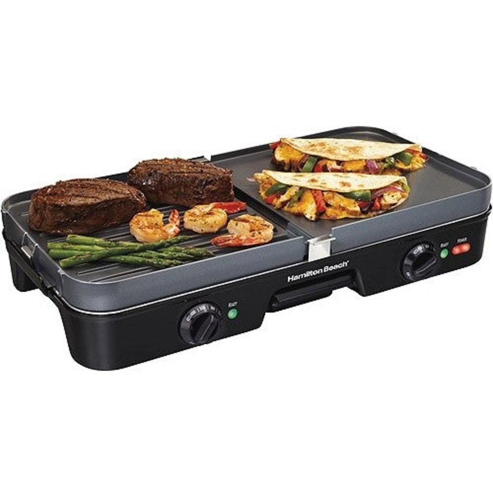 Hamilton Beach Electric Griddle Grill Black 180 Sq In Nonstick Surface Dual Heat
